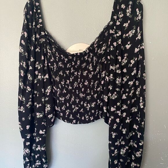 𝅺NWOT BP.  Floral Cropped Blouse Top Black  2X - Picture 4 of 7